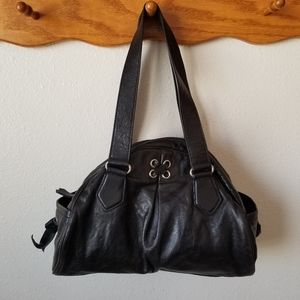 COLE HAAN Black Leather Satchel Grommet Bag
